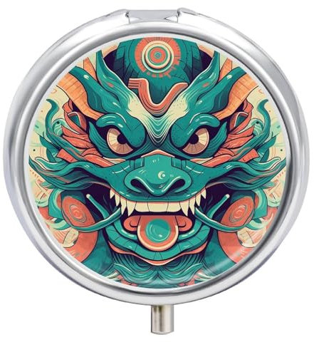 Pilulier à 3 compartiments contenant un dragon chinois pour voyage, petite boîte à pilules pour vitamines, huile de poisson