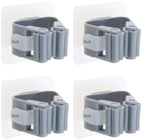 Hyclam 4-Pack Mop And Broom Holder Wall Mount, PVC/MABS, Grey, Broom And Dustpan Hanger, Home Cleaning, Commercial Cleaning