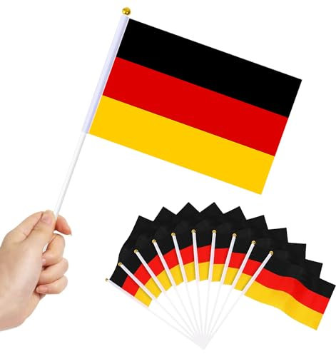 20 Stück Klein Deutschland Flagge für Olympische Deko 2024, Deutschland Fahne 21 x 14 cm mit 30cm Weißem Pole, Deutsche Mini Handgehaltene Flaggen, für Olympische Hausgarten Party Bar Deko