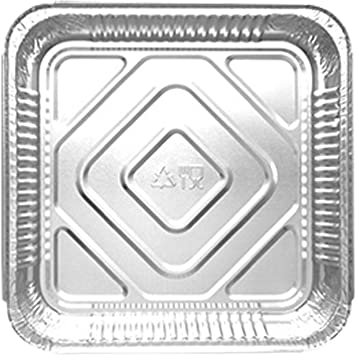 JMS we create smile Pack of 100 - Large Aluminium Foil Trays with Lids Square Food Takeaway Containers Disposable Tin Trays for Roasting Baking Cooking Food Storage Foil Pans (9 x 9 x 2)