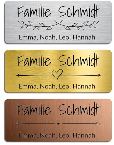 Generisch Personalisiertes Türschild/Klingelschild (3 Stk.) – Selbstklebend, Wetterfest & UV-beständig, Namensschild mit Gravur für Haustür, Briefkasten, Klingel, Made in Austria