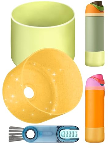 2PCS Silicone Water Bottle Boot for Owala 40oz, Cup Lid Gap Cleaning Brush, Protective Anti-Slip Bottom Bumper Cover for FreeSip, Twist, and Flip Stainless Steel Water Bottles, Green & Yellow