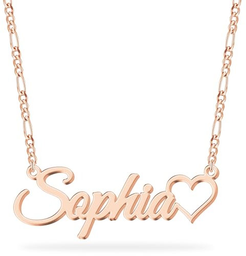 UMAGICBOX Halskette mit Namen und Herz - Personalisierter Schmuck mit Roségold-Beschichtung, stilvolles Geschenk für Geburtstag, Valentinstag, Muttertag, Frau, Mama, Schwester (Roségold)