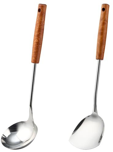 FJNATINH Wok Pfannenwender und hitzebeständigem Edelstahl Küchenutensilien Set Spülmaschinenfest und leicht zu reinigen