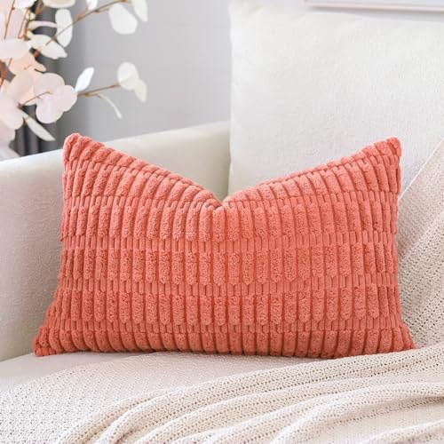 Artscope 1er Set Boho Gestreifte Kissenbezug Einfarbig Zierkissenbezug Dekokissen Sofakissen 30x50 cm Kissenhülle Weiche Couchkissen für Sofa Wohnzimmer Schlafzimmer Dekor, Koralle