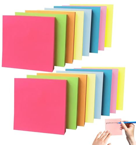 16 Stück Farbige Haftnotizen, 8 Farben 800 Stück Sticky Notes, 76x76mm Haftnotizen Klebezettel, Bunte Quadratische Selbstklebende Haftnotizzettel für Schule Büro Zuhause Sitzung