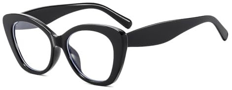 LJCZKA Blue Light Blocking Glasses Women, Cat Eye Oval Computer Gaming Eyeglasses Oversized Thick Frame Cateye Anti Fatigue Clear Lens Eyewear (Bright Black, 0.0, x)