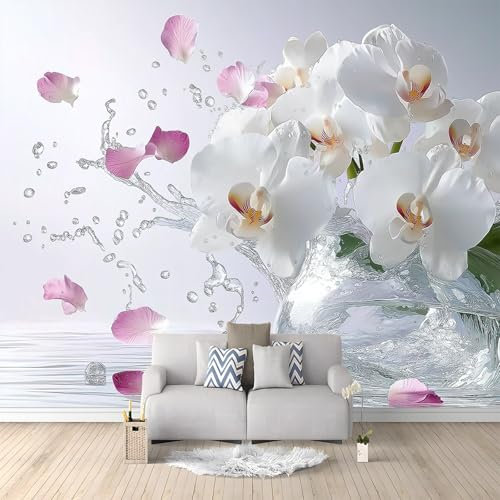Papel tapiz 300 x 210 cm Papel tapiz no tejido para dormitorio sala de estar habitación de niños decoración pared moderna Delicado Pétalos De Orquídea patrón foto papel tapiz Gris Claro mural