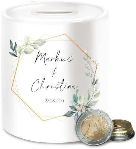Spardose - Geschenk Hochzeit mit Namen und Datum personalisiert I Persönliche Geschenke zur Hochzeit Geschenke Brautpaar Geschenkidee Pärchen Geschenk Paare - Unisize - Weiß - hochzeitsspardose