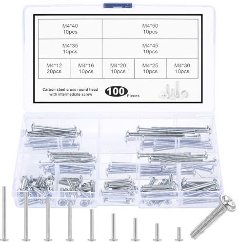 100 Pz Set di Vis M4, Viti per Maniglia Porta, Bulloni a Testa a Croce per Fissaggio Porta Maniglie di Mobili Armadi Cassettiere Armadi Manopola Cucina Bagno (9 Misure)
