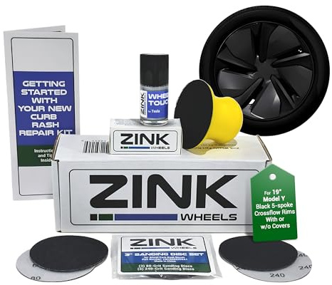 Premium Tesla Wheel Curb Rash Repair Kit for Model Y 19-inch Black Crossflow Rims - DIY Kit with Color-matched Touch Up Paint - Made in USA