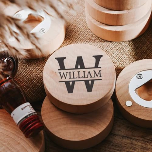 Apribottiglie magnetico rotondo in legno con logo personalizzato, regalo for lo sposo, apribottiglie in legno massello personalizzato for feste, invitati al matrimonio(50pcs)