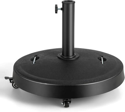 GOPLUS Pied de Parasol sur roulettes 23KG, Support de Parasol Ronde en Résine avec Poignées, Convient au Parasol 38/48mm, Base de Parasol Lestée pour Jardin, Patio, Terrasse, Cour