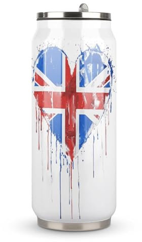 United Kingdom UK Flag Heart Printed Stainless Steel Tumbler Travel Coffee Mug Insulated Water Cup with Lid and Straw
