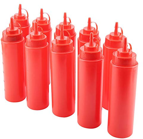Cocoarm 720 Ml 10pcs Dispenser in Plastica Dispenser Set Olio Aceto Bottiglia di con Ugello Preciso per la Cottura della Cucina (rosso)