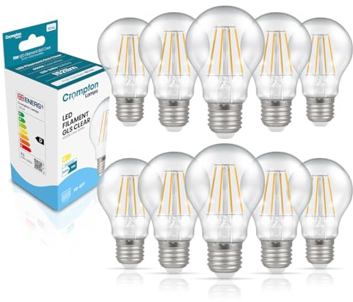 Crompton Lamps Filament GLS LED Light Bulb ES-E27 | 11W = 100W Equivalent | Cool White 4000K | Energy Efficient | Edison Screw Lightbulb | Long Life 15,000-Hrs | Clear Glass | Dimmable | 10-Pack