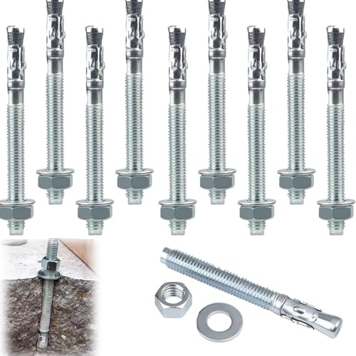 Bolzenanker M10 Schwerlastdübel, Metall Schwerlastanker M10, Betonanker Verzinkt, Ankerschrauben Aus Verzinktem Stahl für Geländer Fenster Vorhangfassaden Maschinen Balken - 10 Stück M10 x 150 mm
