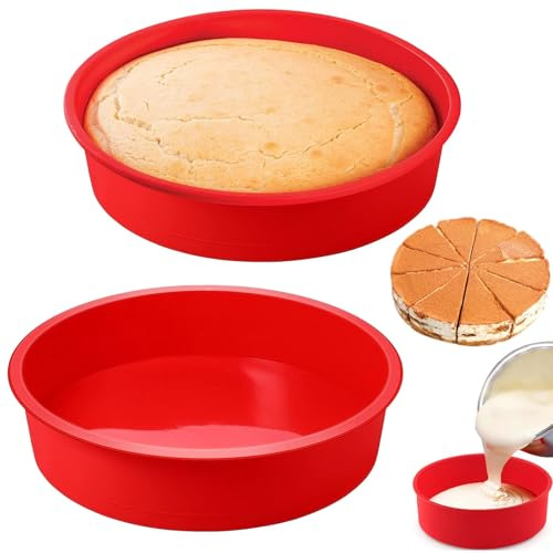 2 Pieces 20cm/8inch Round Reusable Silicone Cake Moulds | Multi-Function Non-Stick Round Baking Trays, Suitable for Oven, Air Fryer, Perfect for Pizza, Cakes, Bread