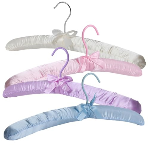 Angoily 4 Stück Gepolsterte Kleiderbügel aus Schaumstoff rutschfest Pastellfarbene Satin Bespannung für Schwere Kleidung Knitterfreie Aufbewahrung Vielseitig für Damenbekleidung und