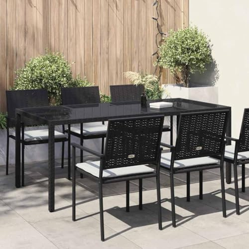 Teenpull Garten-Esstisch Schwarz 190x90x75cm, Poly-Rattan Outdoor Tisch mit robustem Stahlrahmen, wetterfest für Terrasse, Balkon, Essbereich, 6 Personen