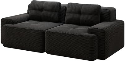XiangManAiPin Modernes Sofa 2-Sitzer, Boneless Modular Sofa Couch Ohne Montage, Couch Cloud Extra Tiefer Sitzfläche Polstersofa für Wohnzimmer, Beige 2-Sitzer (Schwarz, 2S)