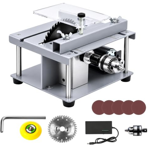 150W Mini Tischkreissäge 6000RPM Elektrische Mini Tischsäge mit Klingen | Polierscheibe Cutter Saw mit Einstellbarer Geschwindigkeit Ideal für Modellbau Bastelarbeiten kleine Schnittprojekte