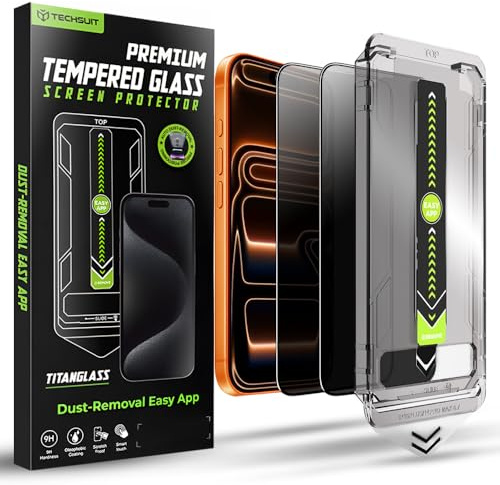 Techsuit Blickschutzfolie 2er Pack für iPhone 17 Pro Max Gehärtetes Glas mit Vollständige Abdeckung, HD Klarheit, Stoßschutz, Anti Spy Beschichtung, TitanGlass FullCover Privacy