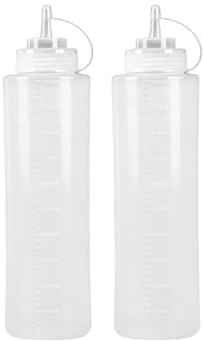 Bottiglia di salsa, 2 pezzi, a prova di perdite, in plastica, con misurazioni discrete, squeezer cucina, dispenser olio, oliera plastica da chef, per salsa piccante, olio d'oliva, 1000 ml