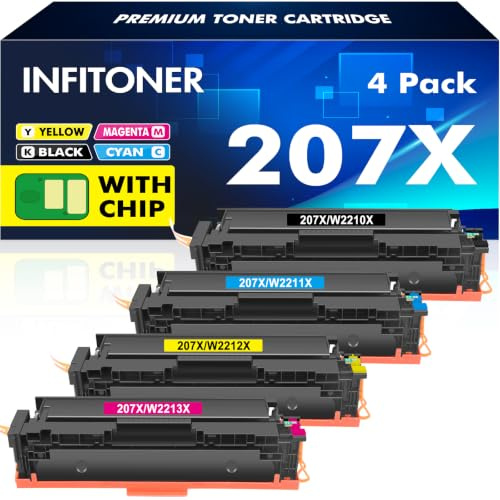 207X 207A Toner Kompatibel für HP Color LaserJet Pro MFP M283fdw Mit Chip | Kompatibel für Color LaserJet Pro MFP M283fdn M282nw M255dw M255nw W2210X W2211X W2212X W2213X Schwarz Cyan Gelb Magenta 4PK