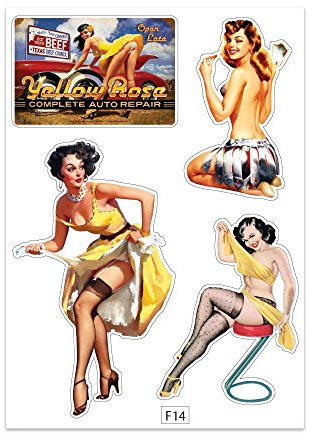 Mygoodprice A4 Pinup Sticker selbstklebend - F14, Haftet auf jeder glatten und sauberen Oberfläche, Papierrechteckig, Vintage, Stickerbogen, Gelb