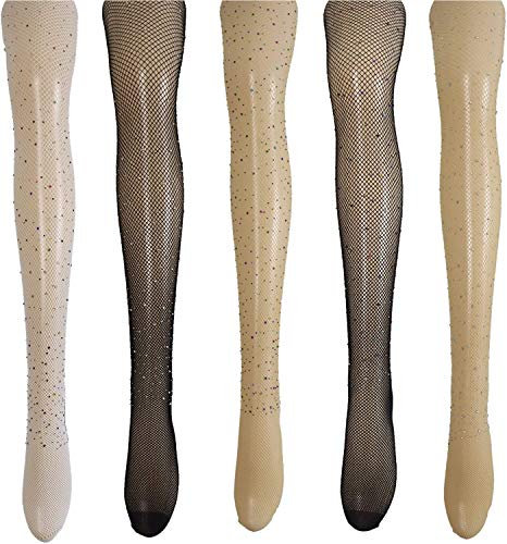 Medias del fishnet Pantys medias de malla de nylon sin costuras sin dedos para mujeres 6 Pack (Color D)