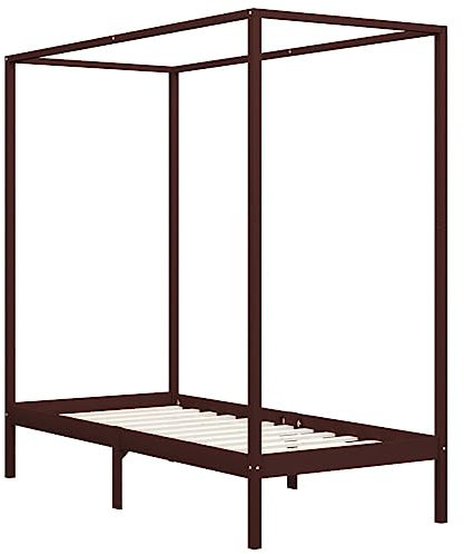 vidaXL Kiefernholz Massiv Himmelbett Bett Bettgestell Einzelbett Holzbett Bettrahmen Lattenrost Massivholzbett Dunkelbraun 90x200cm