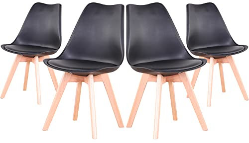 EGOONM Sillas Comedor Pack 4, Nordicas Negro Sillas para Cocina, Oficina, Bar, Sala de Estar-Silla de Cena (Negro)