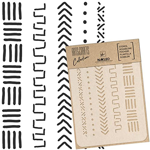 NAKLEO Malschablone für Handwerk A4 21x30cm, Schlammtuch Afrikanisch Boho Muster, Wiederverwendbare Kunststoff DIY & Scrapbooking Zeichenschablone, Decoupage Kunst Vorlage, Wand Stoff Möbel Holz