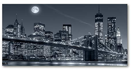 Tulup Impression sur Verre de 120x60 cm Image Tableau Photo décorative panoramique pour la Cuisine et Le Salon - Spectacles et Architecture - Manhattan New York - Noir et Blanc