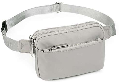 UTO Bauchtasche Hüfttasche für Herren und Damen wasserdichte Nylon Mode Schlanke leichte Wasit Pack Tasche mit Silber Reißverschluss Hellrgrau