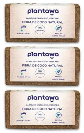 PLANTAWA Fibra de Coco 3 x 10L, Sustrato de Coco, Fibra de Coco Natural, Uso Huerto Urbano, para Plantas, Terrarios, para Orquideas, Compactada
