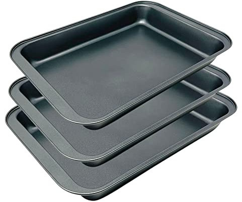 Plastific 3pc Roasting Tray Set Non-Stick Deep Oven Baking Tins Heavy Duty Trays Roasting Trays for Oven Non-Stick (Grey)