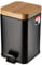 KADAX Cubo de basura de acero con recubrimiento en polvo, 3 l, con contenedor interior, pedal, descenso automático y tapa de bambú, negro