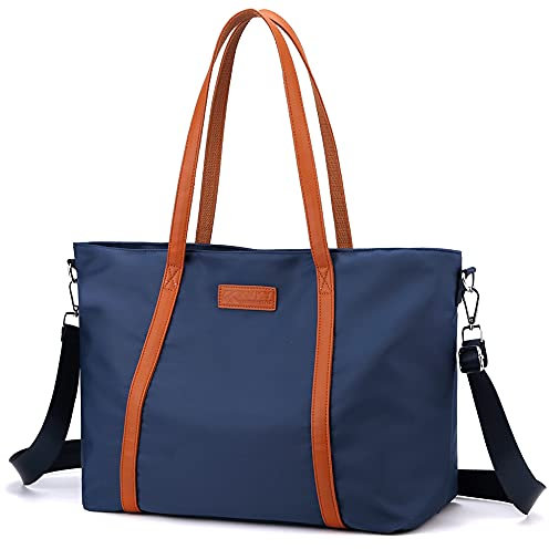 zhongningyifeng Bolsa de transporte para mujer de nailon de 15,6 pulgadas, portátil, bolso de hombro, bolso de mano para trabajo de viaje (Blue)