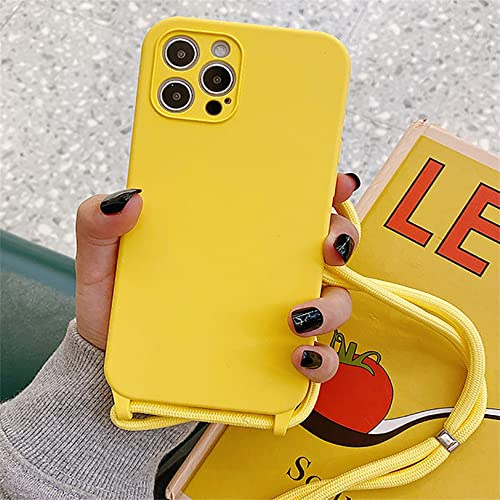Emlivi Handykette Hülle iPhone 12, iPhone 12 Necklace Handyhülle, Umhängeband Handykordel Schutzhülle Weich Schultergurt Silikonhülle Transparent TPU Cover mit Stylische Band für iPhone 12, Gelb