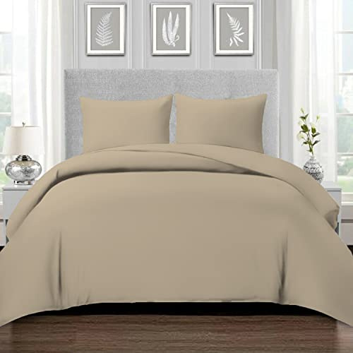 Pizuna Bettwäsche 200x200 + 80x80 Baumwolle Taupe 800 Fadenzahl | 100% Langstaple Baumwolle Bettbezug und Kissenbezug, 3-Teilig Bettwäscheset 200x200 + 80x80 Einfach Taupe