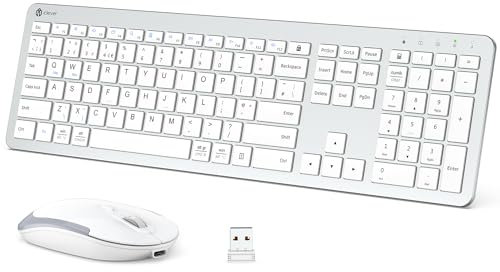 Wireless Keyboard and Mouse Set, iClever Keyboard and Mouse Rechargeable Full Size with Numeric Keypad, Energy Saving 2.4G USB Ultra Slim Silent Wireless for Mac OS/Windows/Computer/Laptop
