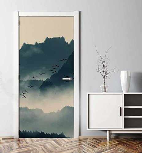 MyMaxxi - Tür bekleben mit Türtapete Türposter Türfolie Selbstklebend 90x200 Wald in der Dämmerung - Tür verschönern Türaufkleber Türklebefolie Bäume Baum Pflanze schwarz