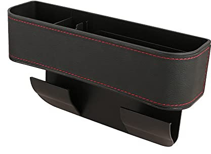 Qirc Autositz-Lückenfüller, multifunktionaler Autositz-Organizer, Konsolen-Seitentasche, Aufbewahrungsbox mit Getränkehalter, verbesserter Organizer zwischen den Vordersitzen 1Stk(schwarze rote Linie)