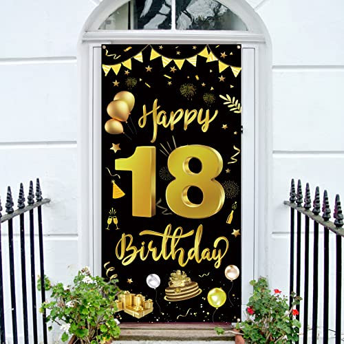GoldRock 18 Geburtstag Deko Mädchen Junge, Banner 18 Geburtstag, 18ter Geburtstag Dekorationen, 18 Happy Birthday Banner 185cm × 90 cm, Deko 18. Geburtstag Sfeier Liefert Foto Prop Kuchen Tisch Banner