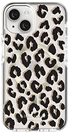 Kate Spade New York Defensive Hardshell Case Compatible with MagSafe for Apple iPhone 14 - Glitter Leopard [KSIPH-238-GLGB]