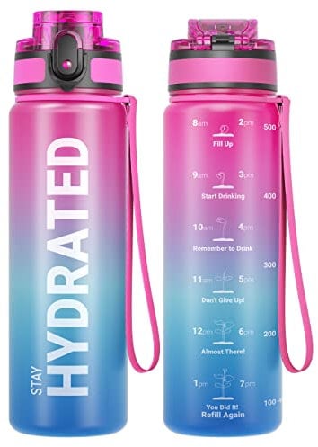 Sahara Sailor Trinkflasche, BPA-Frei Tritan, 1L/500ML/750ML Auslaufsicher Trinkflasche mit Zeitmarkierung für Gym, Sport, Outdoor, Schule, Job