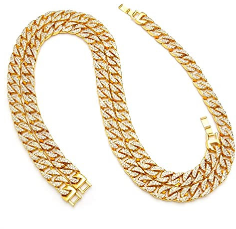 Wycian Gold Ketten Herren, Halskette Herren Iced Out 50cm 13mm Zirkonia Hip Pop Stilvoller Einfacher Stil Panzerkette Ketten mit Fold Over Clasps zum Damen