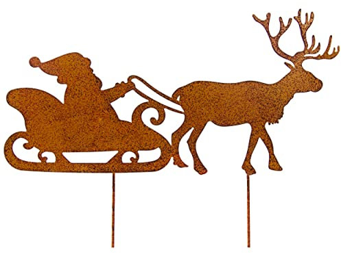 Blümelhuber Weihnachtsmann mit Rentierschlitten Weihnachtsdeko Aussen Gartenstecker Weihnachten Winterdeko aussen Deko Haustür